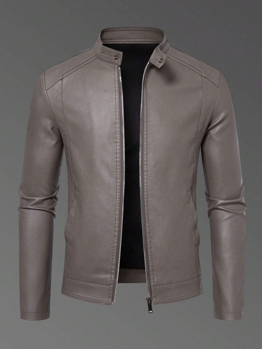Men's Casual Vintage Motorcycle Leather Jacket, Spring And Autumn Style,Fleece