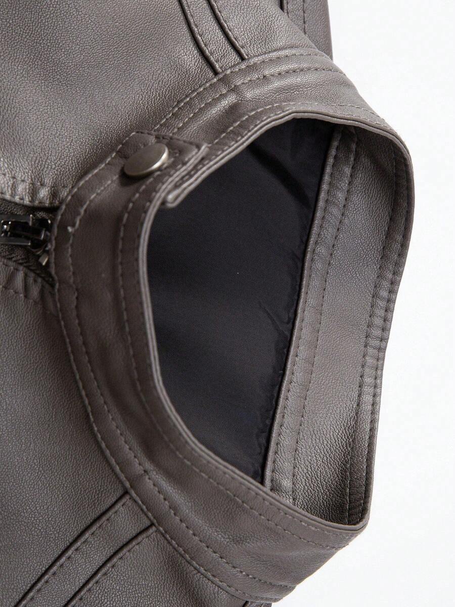 Men's Casual Vintage Motorcycle Leather Jacket, Spring And Autumn Style,Fleece