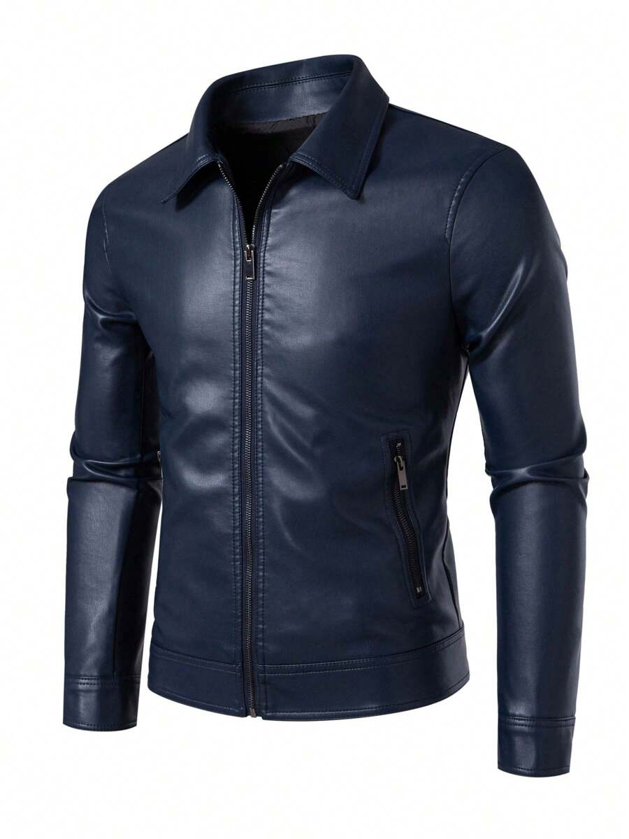 Men's Spring Autumn New Motorcycle Leather Jacket Outerwear,Fleece