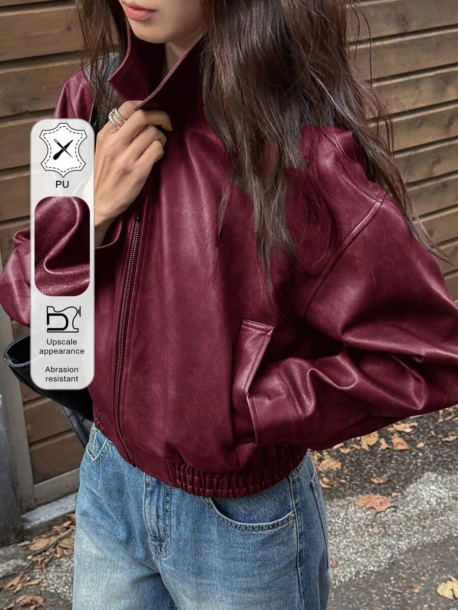 DAZY Spring New Distressed Leather Jacket, Short Style Lady Casual Outerwear, Fall Clothes
