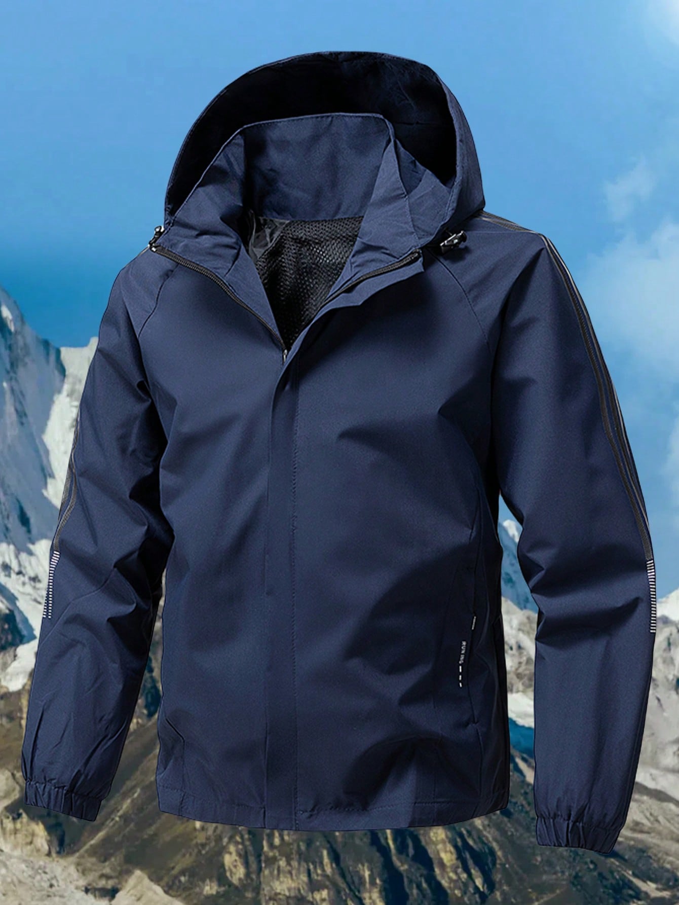 Men's Spring/Autumn Windbreaker Jacket, Hooded, 3-Stripe, Outdoor Sport Water-Resistant Casual Coat