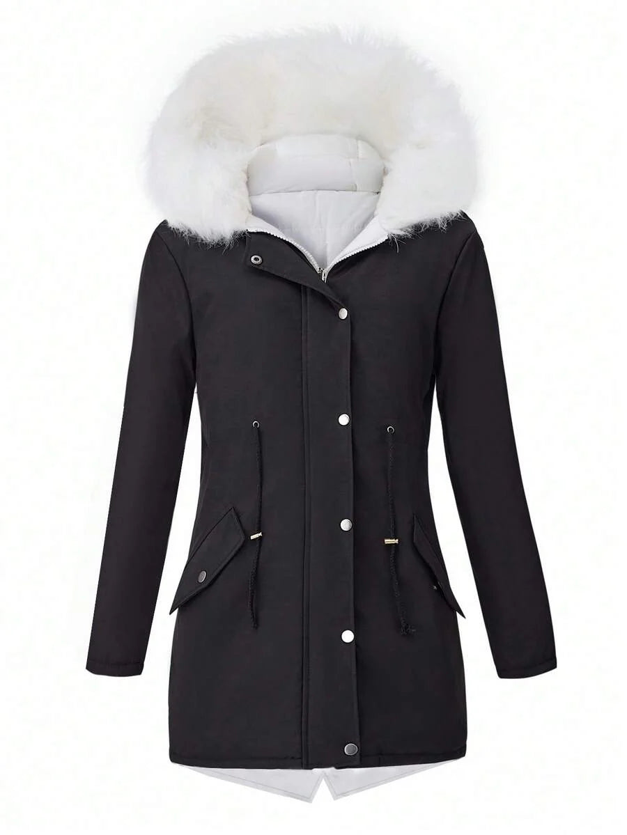 Women's Reversible Long Sleeve Coat With Fur Collar, For Autumn/Winter