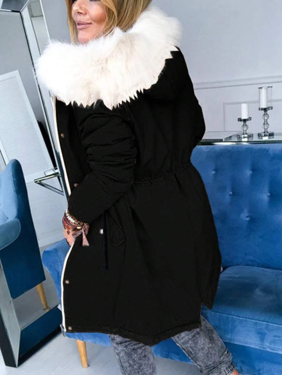 Women's Reversible Long Sleeve Coat With Fur Collar, For Autumn/Winter