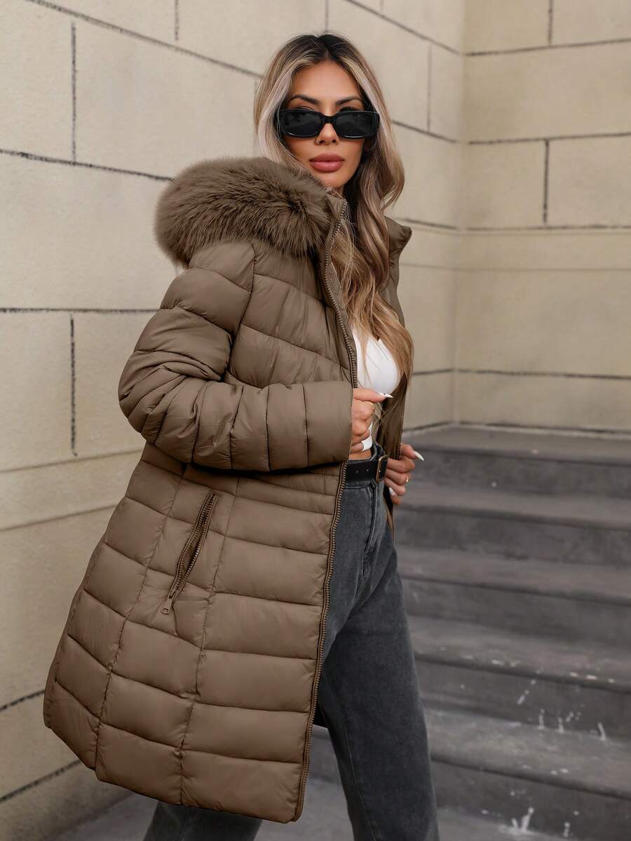 Risissida Ladies' Casual Hooded Jacket, With Pockets, Lightweight Down Jacket, Perfect For Daily Wear.