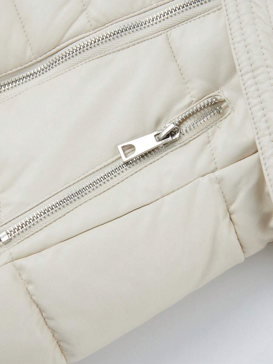 Women's Spring, Fall And Winter PU Simple Clip Jacket Elegant Hooded Jacket Faux Fur Collar Belt Can Be Waisted