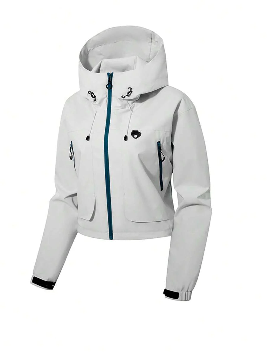 1pc Women's Short Jacket, Spring Lightweight Hooded Multi-Pocket Windbreaker, Water-Resistant Zipper Casual Outdoor