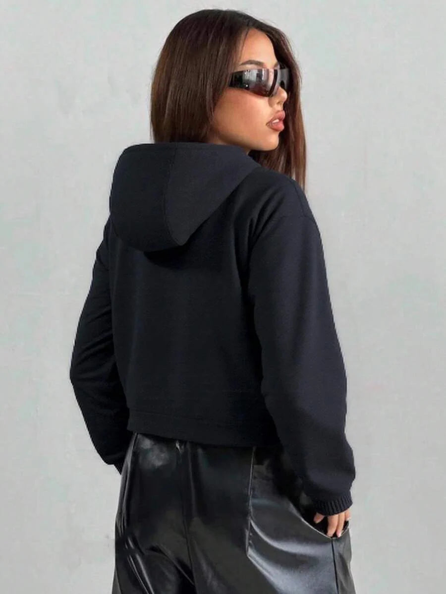 1pc Women's Short Jacket, Spring Lightweight Hooded Multi-Pocket Windbreaker, Water-Resistant Zipper Casual Outdoor