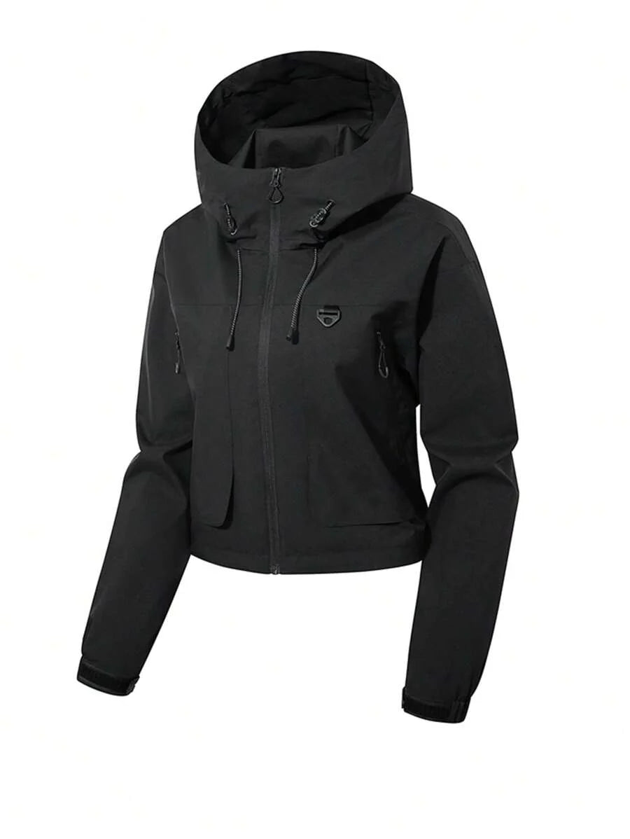 1pc Women's Short Jacket, Spring Lightweight Hooded Multi-Pocket Windbreaker, Water-Resistant Zipper Casual Outdoor