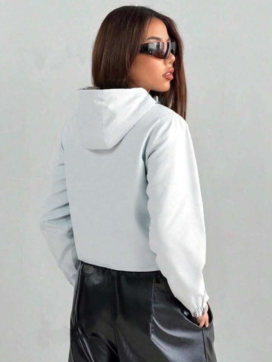 1pc Women's Short Jacket, Spring Lightweight Hooded Multi-Pocket Windbreaker, Water-Resistant Zipper Casual Outdoor