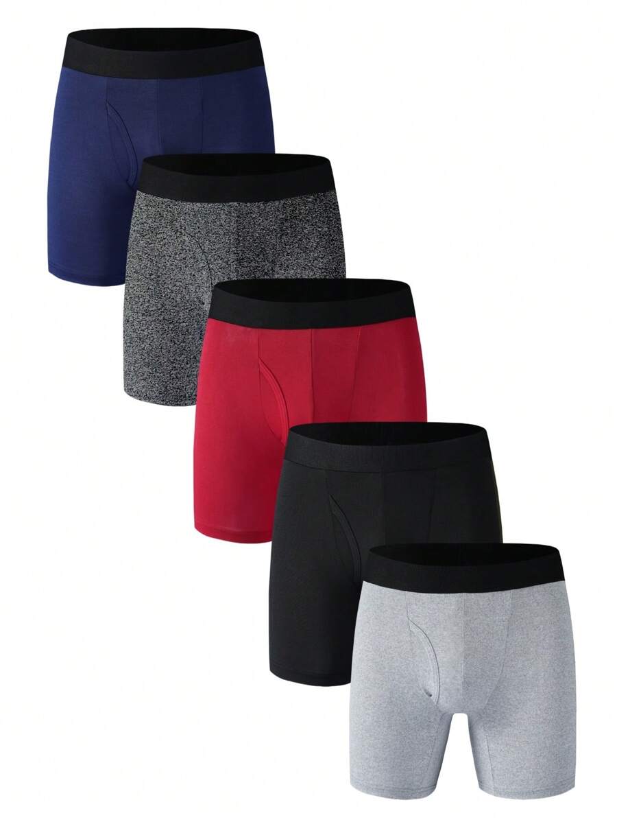 Solid Color Men's Four-Corner Open Fly Underwear (Pack Of 5)