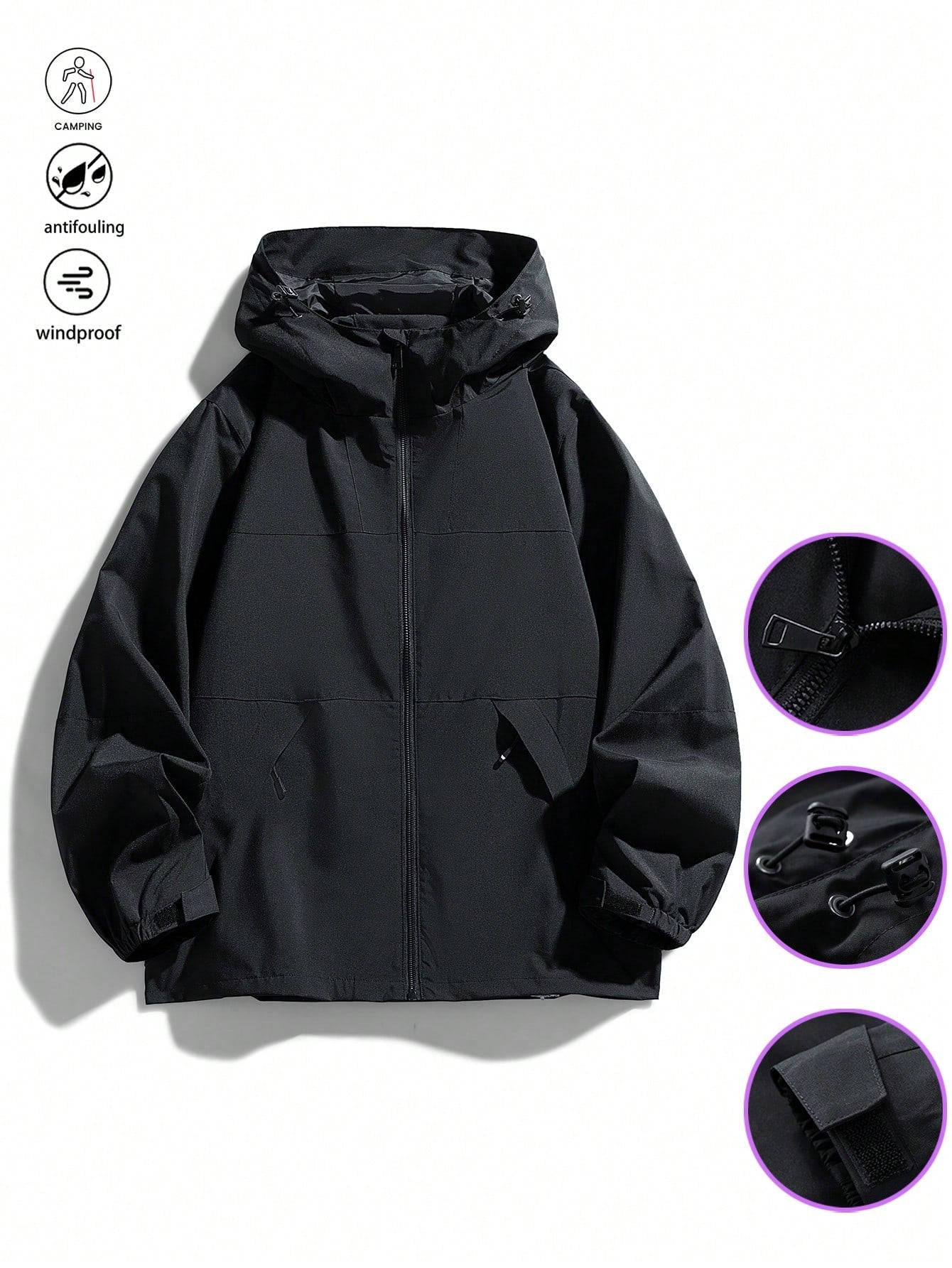 Men's Casual Hooded Jacket, Loose Versatile Windbreaker, Spring/Autumn Zipper Design Utility Jacket, Suitable For Daily Wear, Parties, Hiking, Trekking And Various Occasions
