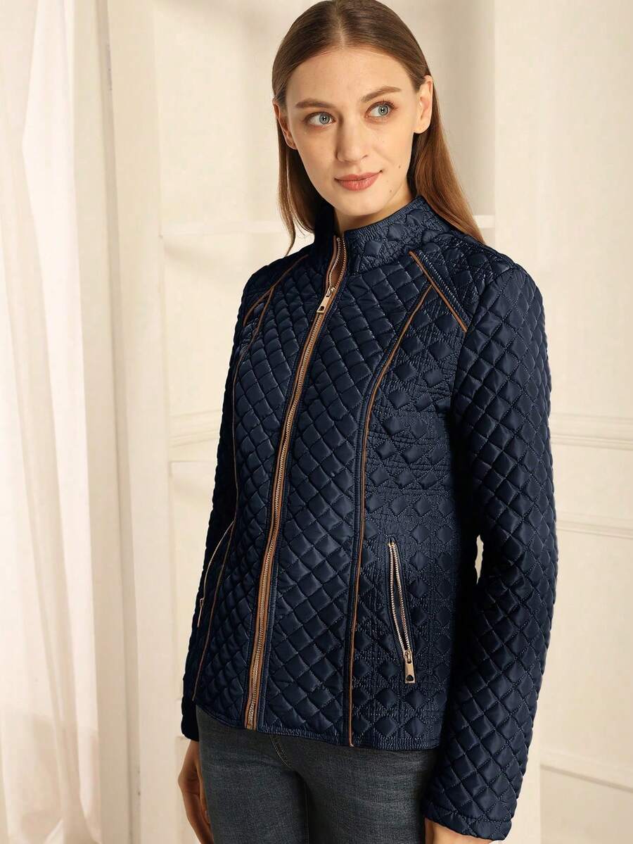 Giolshon Women's Streetwear Casual Hooded Padded Jacket With Pockets, Lightweight Quilted Padded Coat For Spring/Fall/Winter Daily Wear