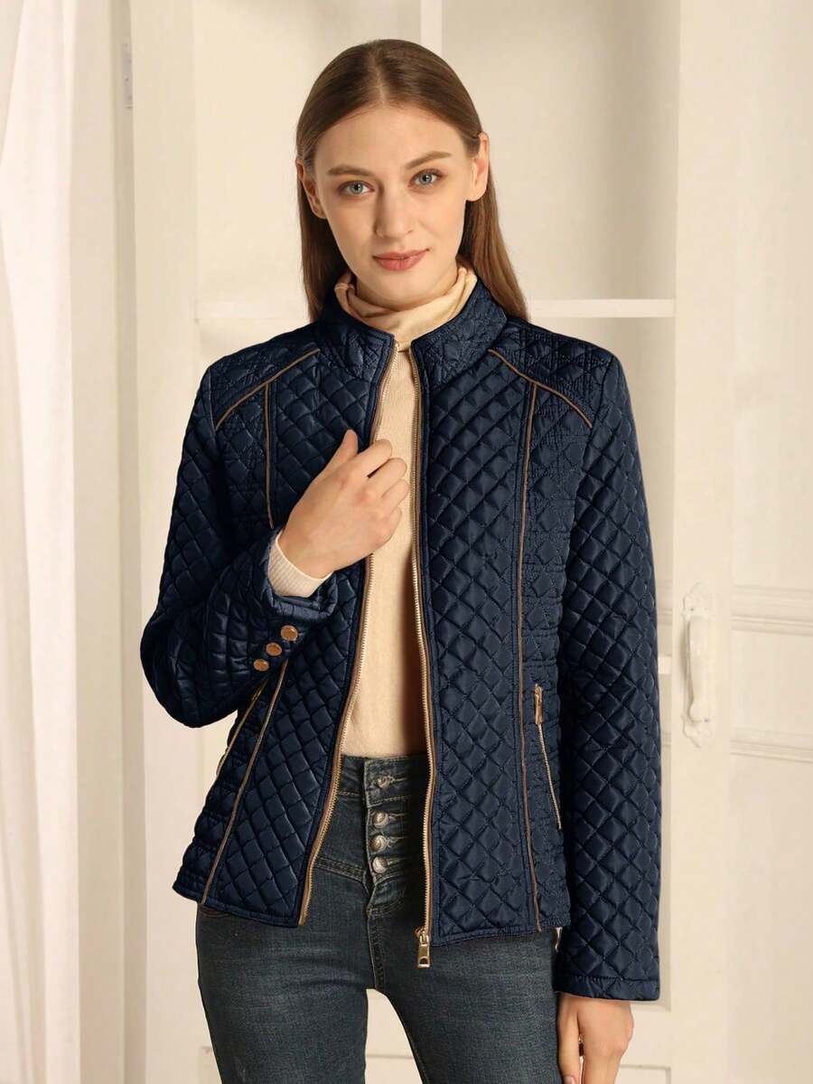 Giolshon Women's Streetwear Casual Hooded Padded Jacket With Pockets, Lightweight Quilted Padded Coat For Spring/Fall/Winter Daily Wear