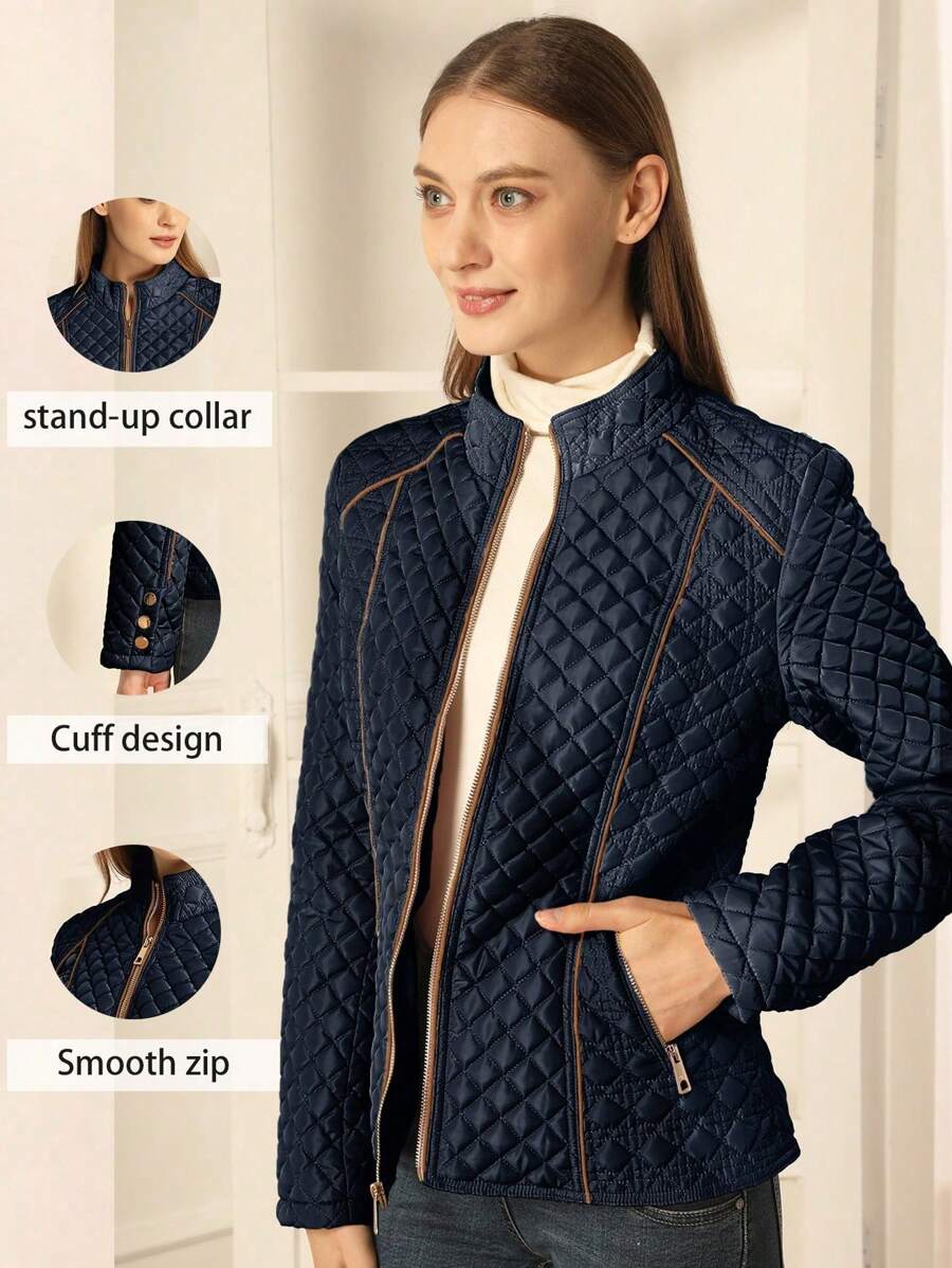 Giolshon Women's Streetwear Casual Hooded Padded Jacket With Pockets, Lightweight Quilted Padded Coat For Spring/Fall/Winter Daily Wear