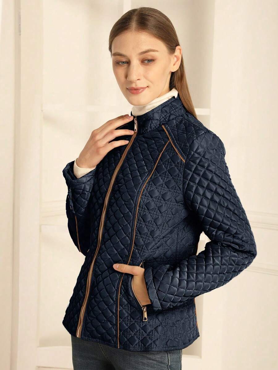Giolshon Women's Streetwear Casual Hooded Padded Jacket With Pockets, Lightweight Quilted Padded Coat For Spring/Fall/Winter Daily Wear