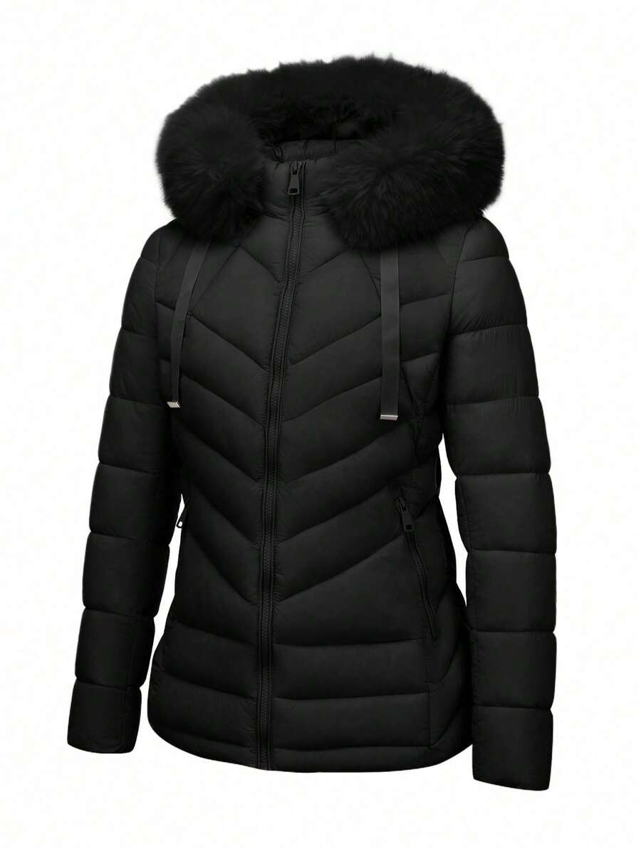 Women's Casual Hooded Padded Jacket With Pockets, Lightweight Padded Coat Warm For Daily Wear