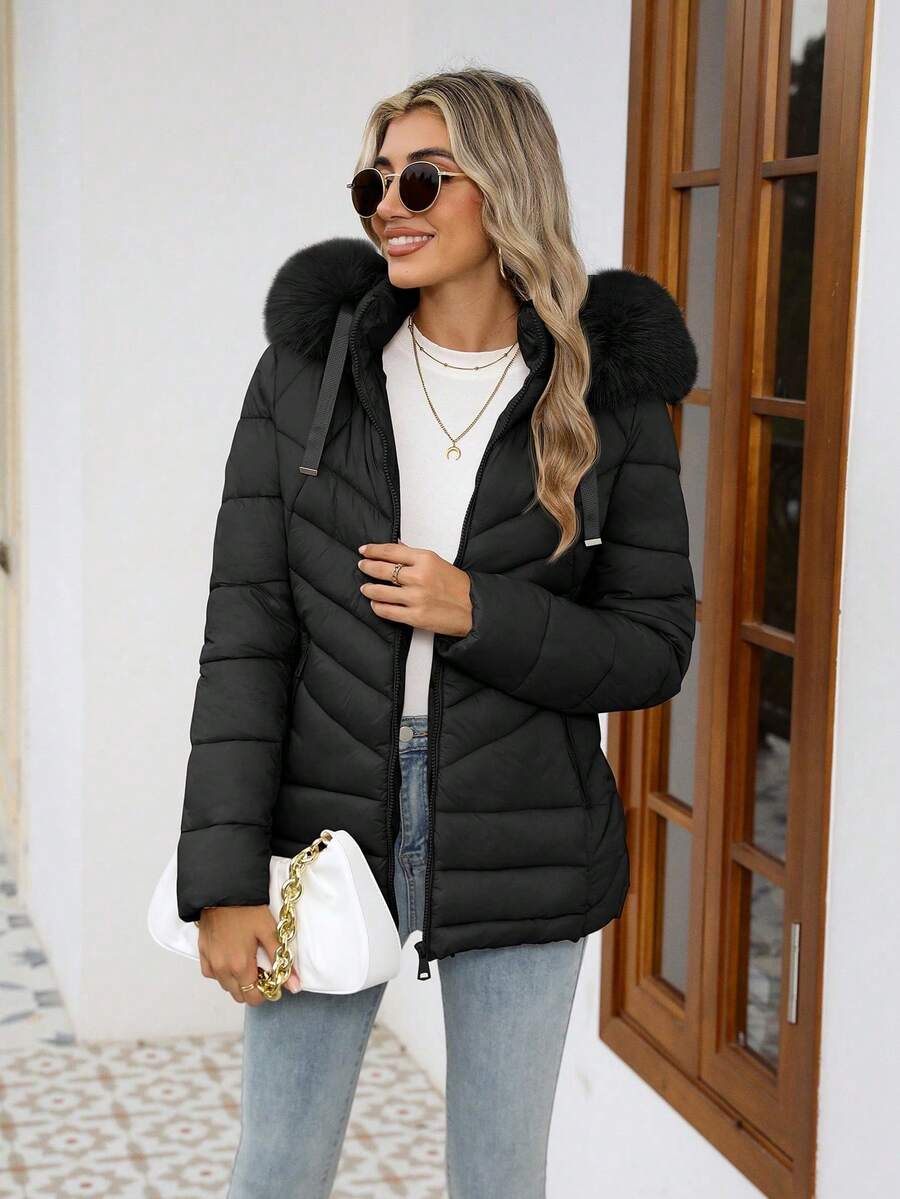 Women's Casual Hooded Padded Jacket With Pockets, Lightweight Padded Coat Warm For Daily Wear