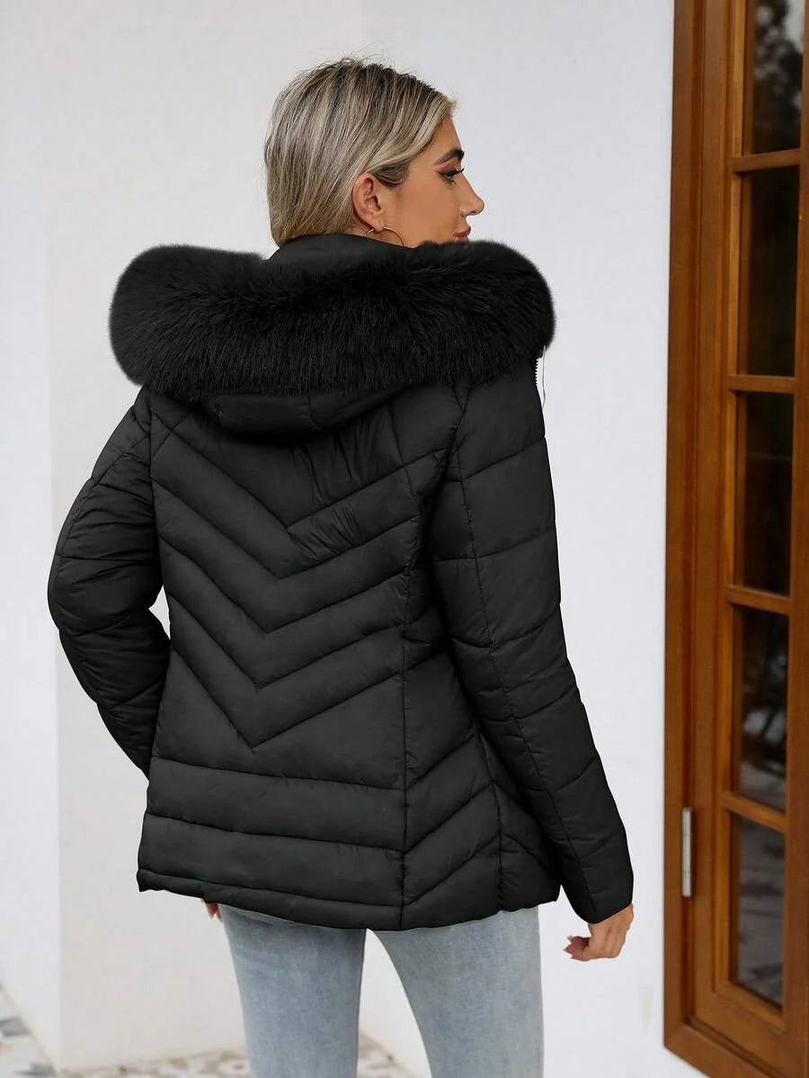 Women's Casual Hooded Padded Jacket With Pockets, Lightweight Padded Coat Warm For Daily Wear