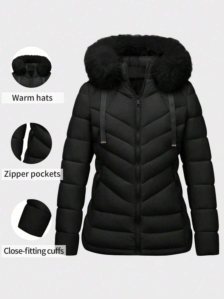 Women's Casual Hooded Padded Jacket With Pockets, Lightweight Padded Coat Warm For Daily Wear
