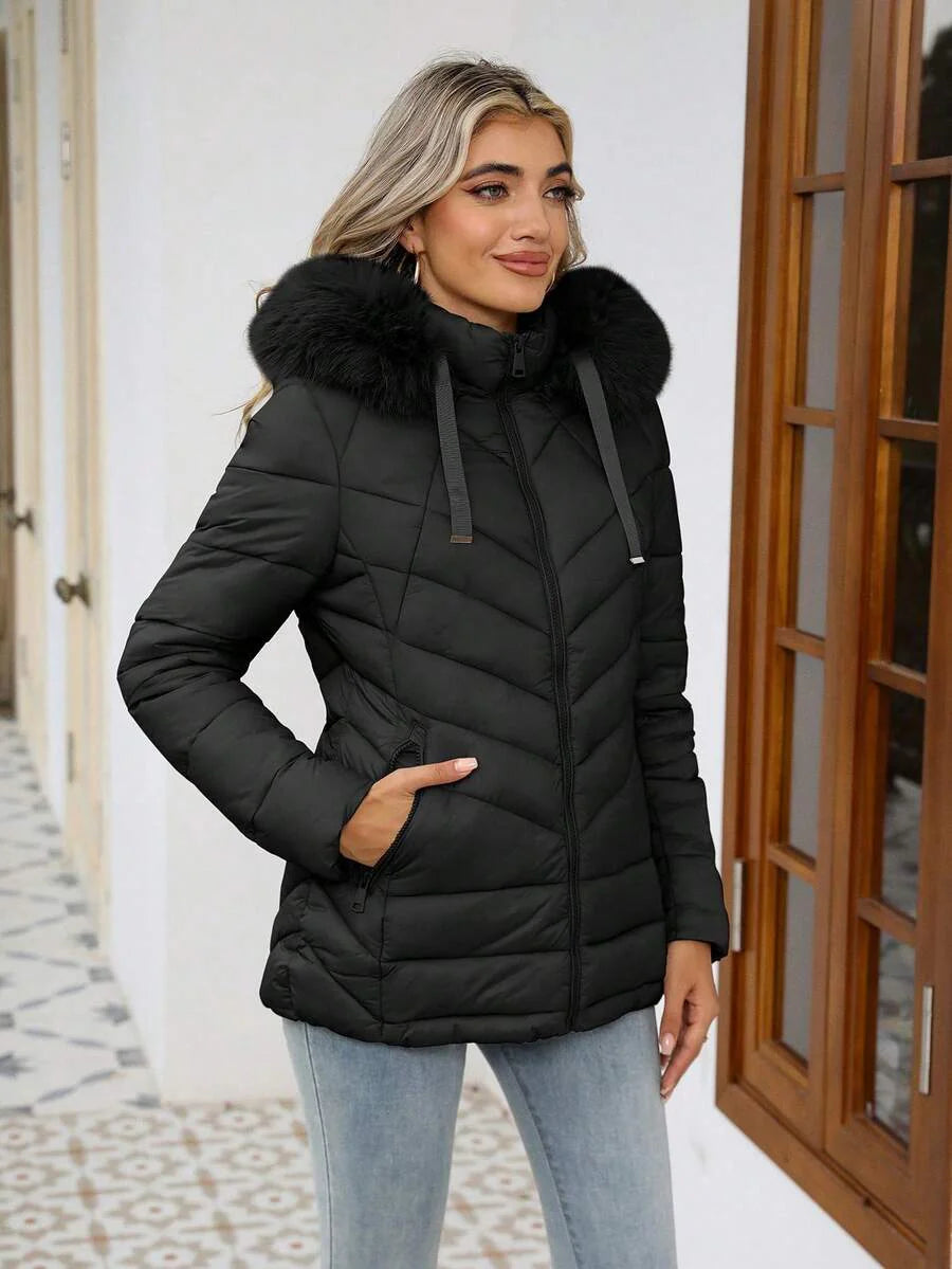 Women's Casual Hooded Padded Jacket With Pockets, Lightweight Padded Coat Warm For Daily Wear
