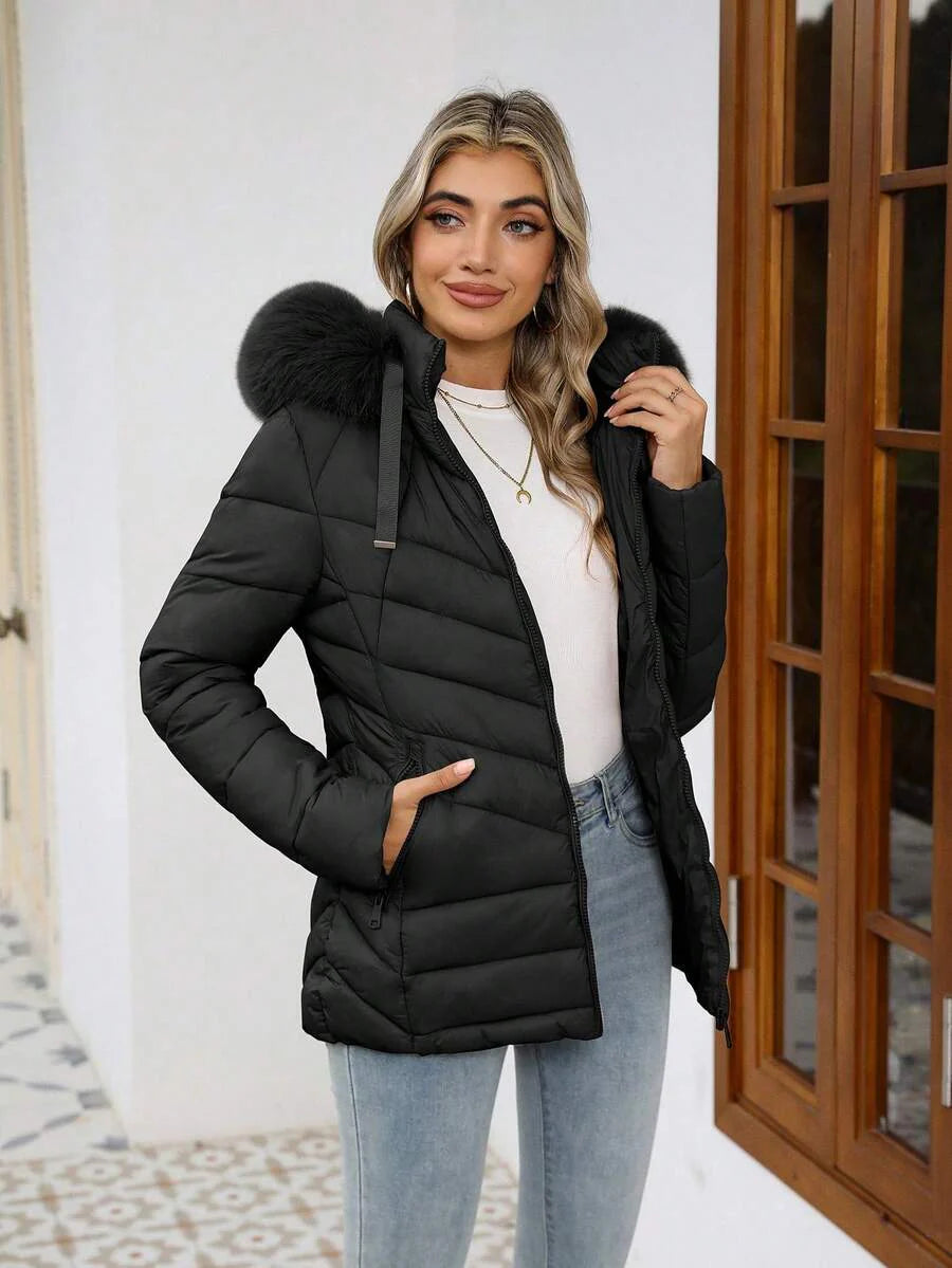 Women's Casual Hooded Padded Jacket With Pockets, Lightweight Padded Coat Warm For Daily Wear