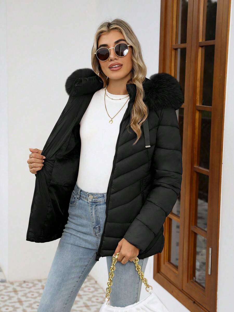 Women's Casual Hooded Padded Jacket With Pockets, Lightweight Padded Coat Warm For Daily Wear