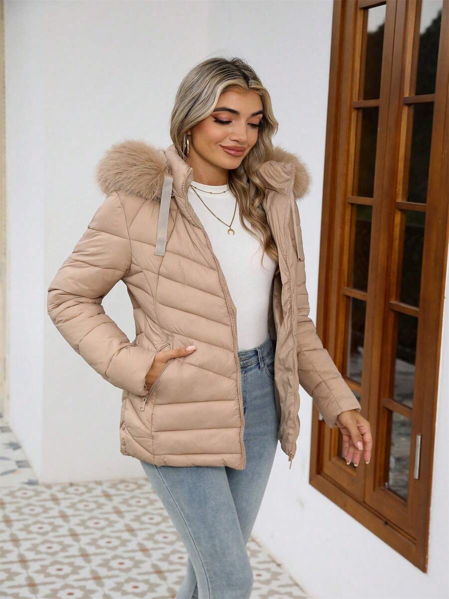 Women's Casual Hooded Padded Jacket With Pockets, Lightweight Padded Coat Warm For Daily Wear