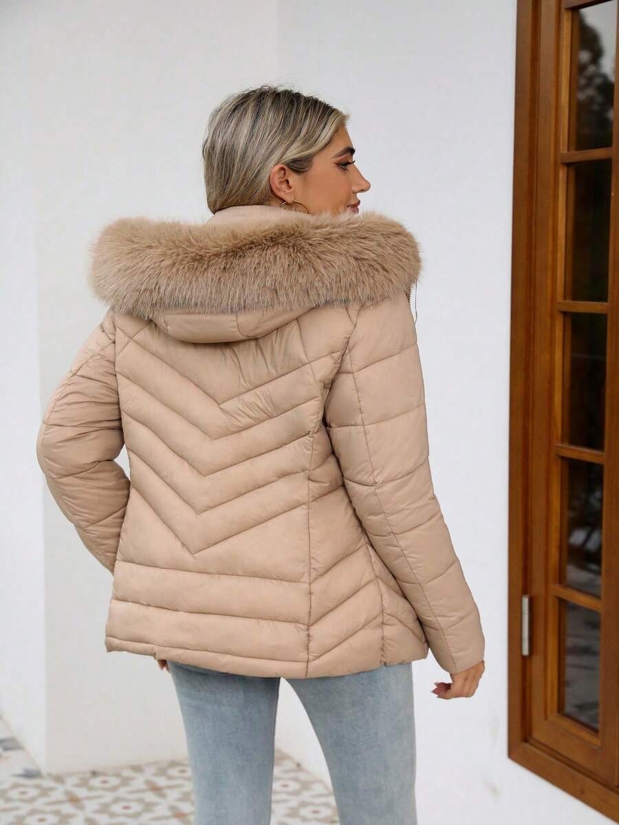 Women's Casual Hooded Padded Jacket With Pockets, Lightweight Padded Coat Warm For Daily Wear