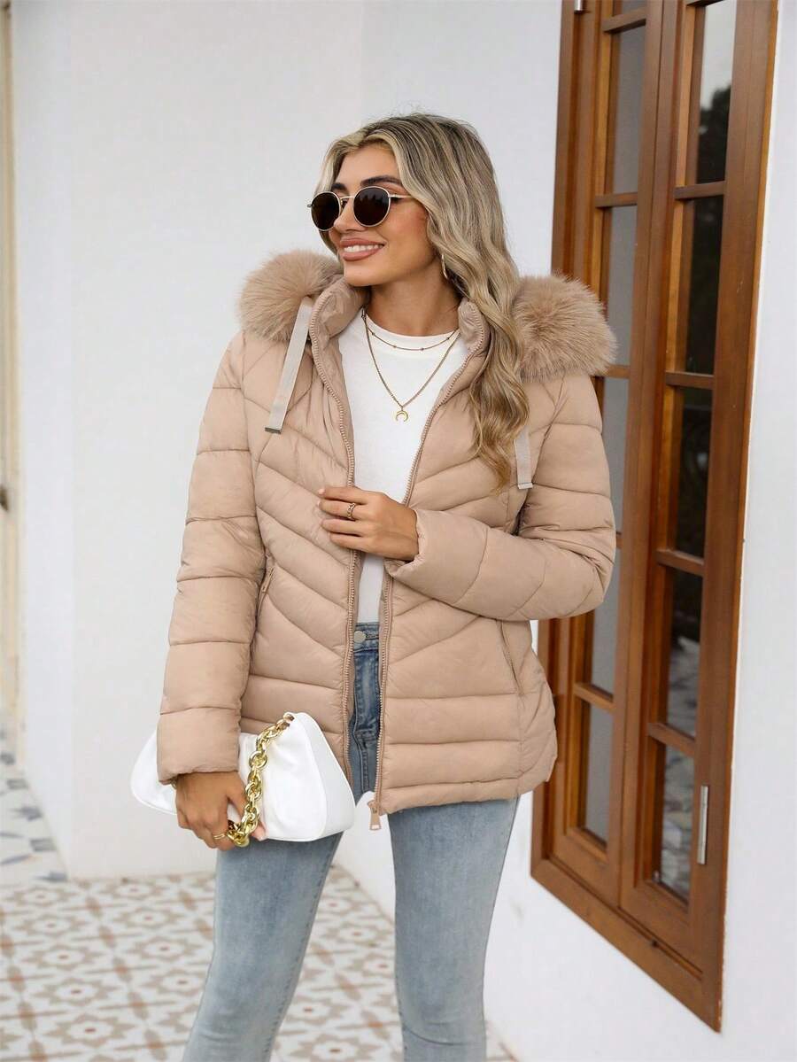 Women's Casual Hooded Padded Jacket With Pockets, Lightweight Padded Coat Warm For Daily Wear