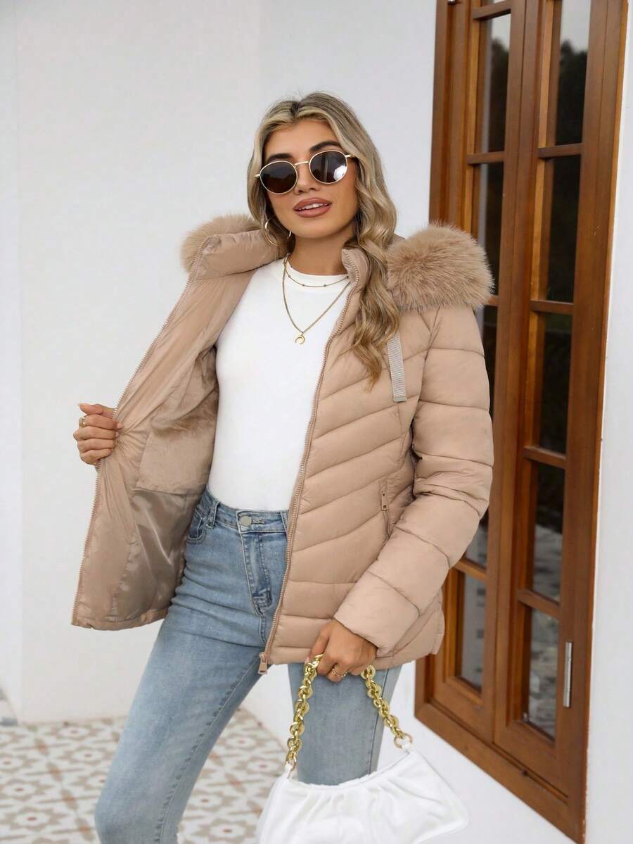 Women's Casual Hooded Padded Jacket With Pockets, Lightweight Padded Coat Warm For Daily Wear