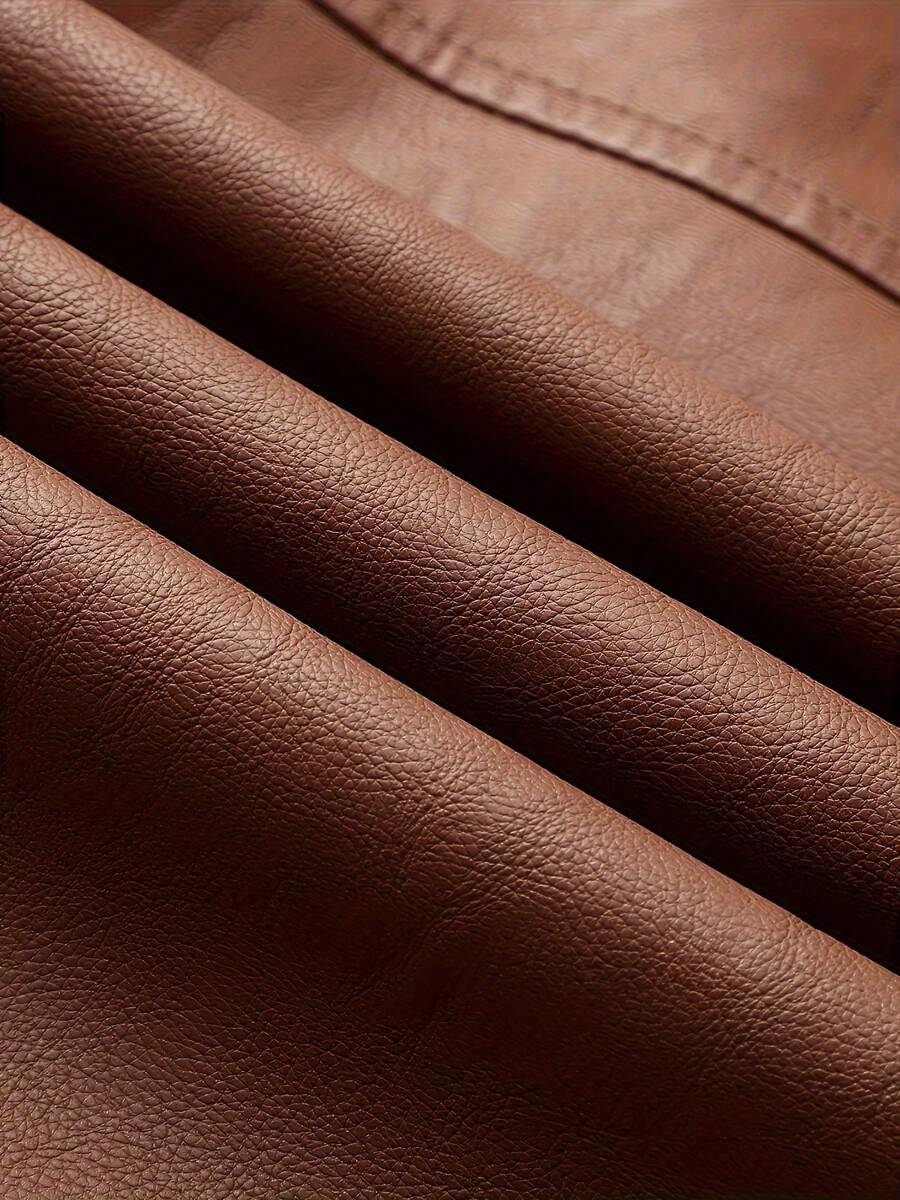 1pc Boyfriend Style Men's Jacket, Spring & Autumn Motorcycle Jacket PU Leather Zipper Coat
