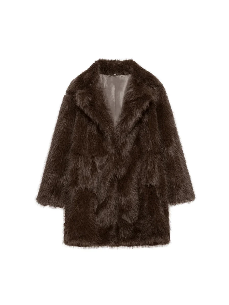 DEEKA Women's Winter New European & American Faux Fur Warm Oversized Plus Size Coat