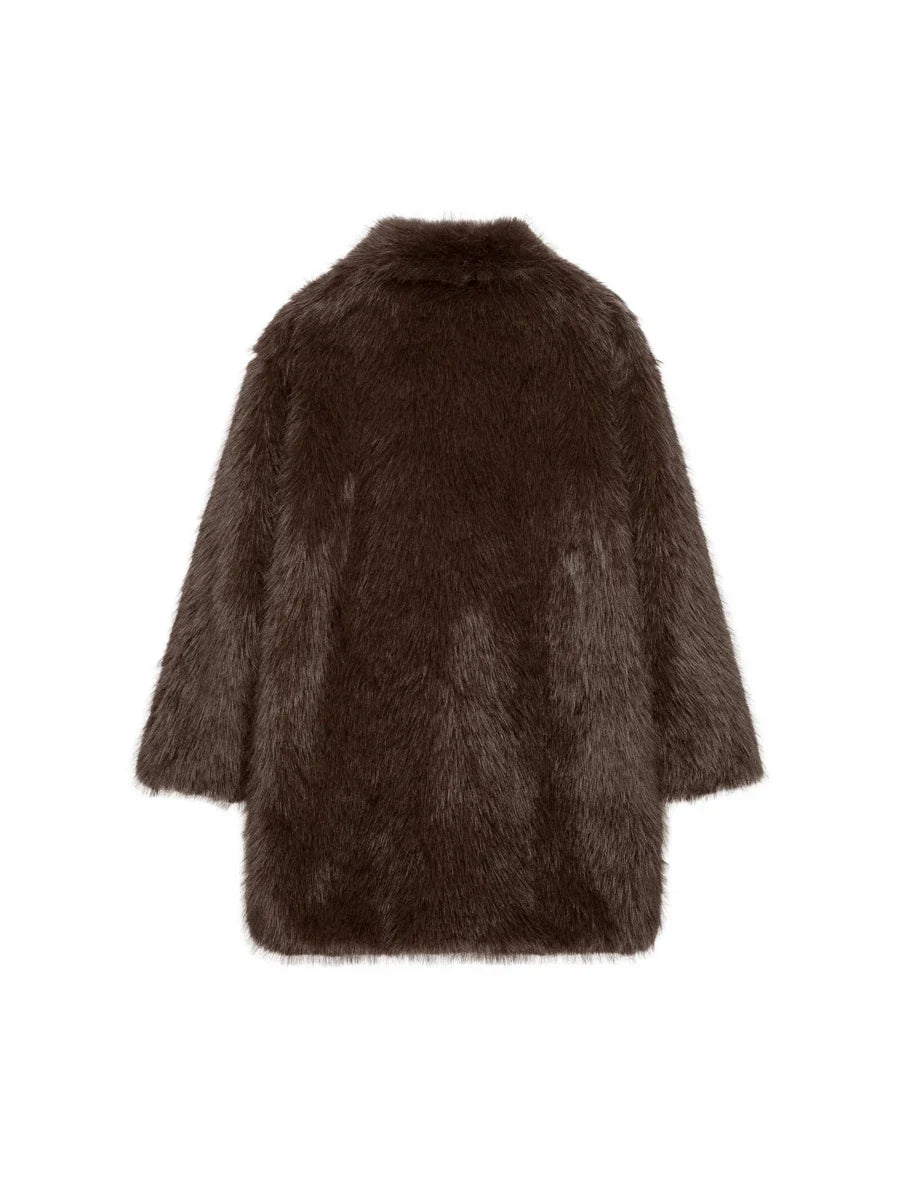 DEEKA Women's Winter New European & American Faux Fur Warm Oversized Plus Size Coat