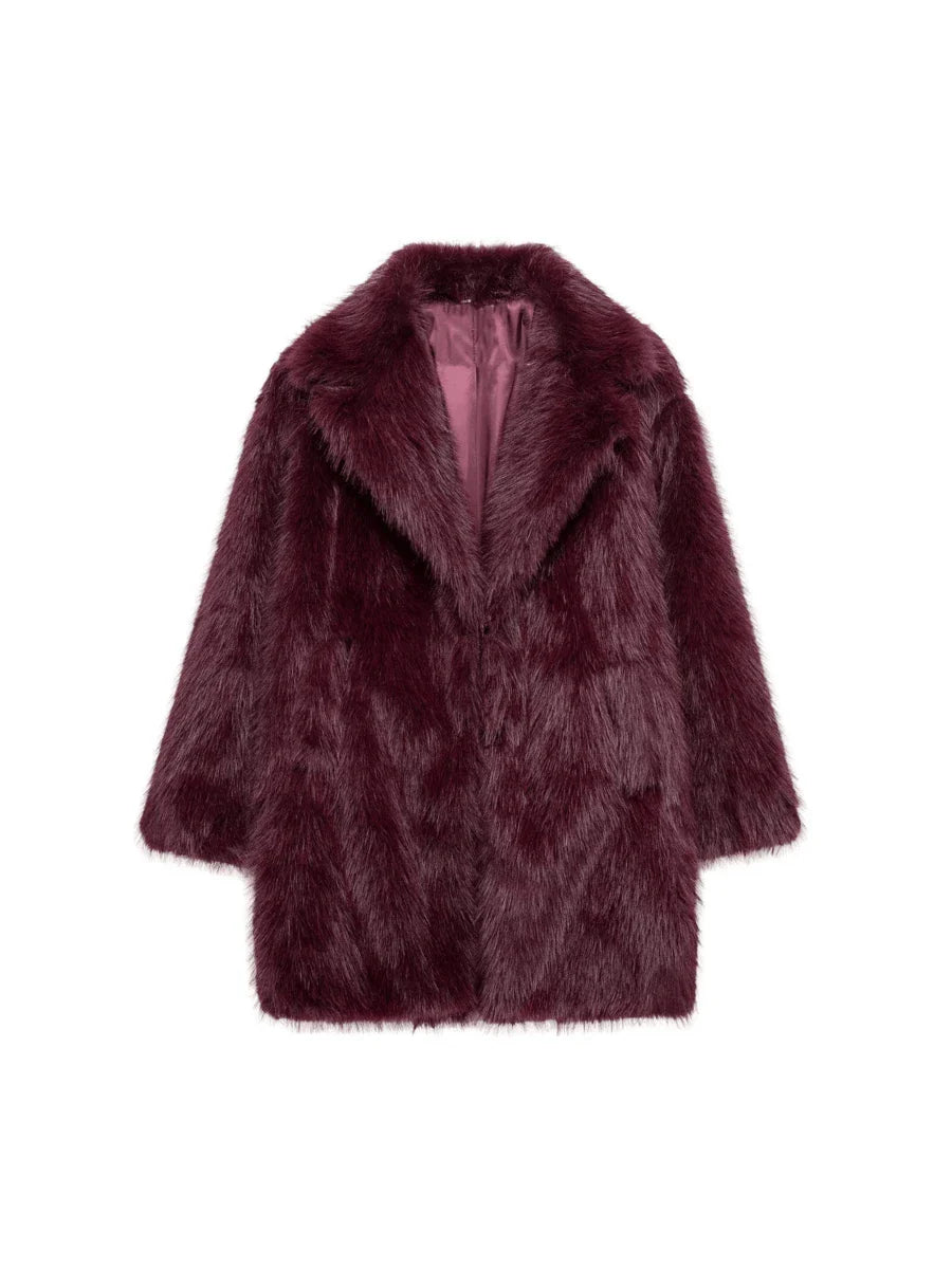 DEEKA Women's Winter New European & American Faux Fur Warm Oversized Plus Size Coat