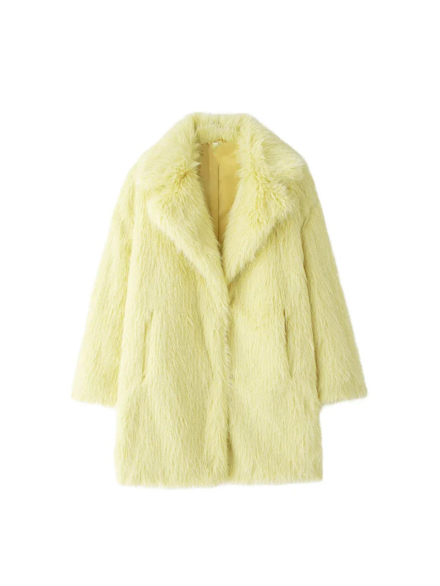 DEEKA Women's Winter New European & American Faux Fur Warm Oversized Plus Size Coat