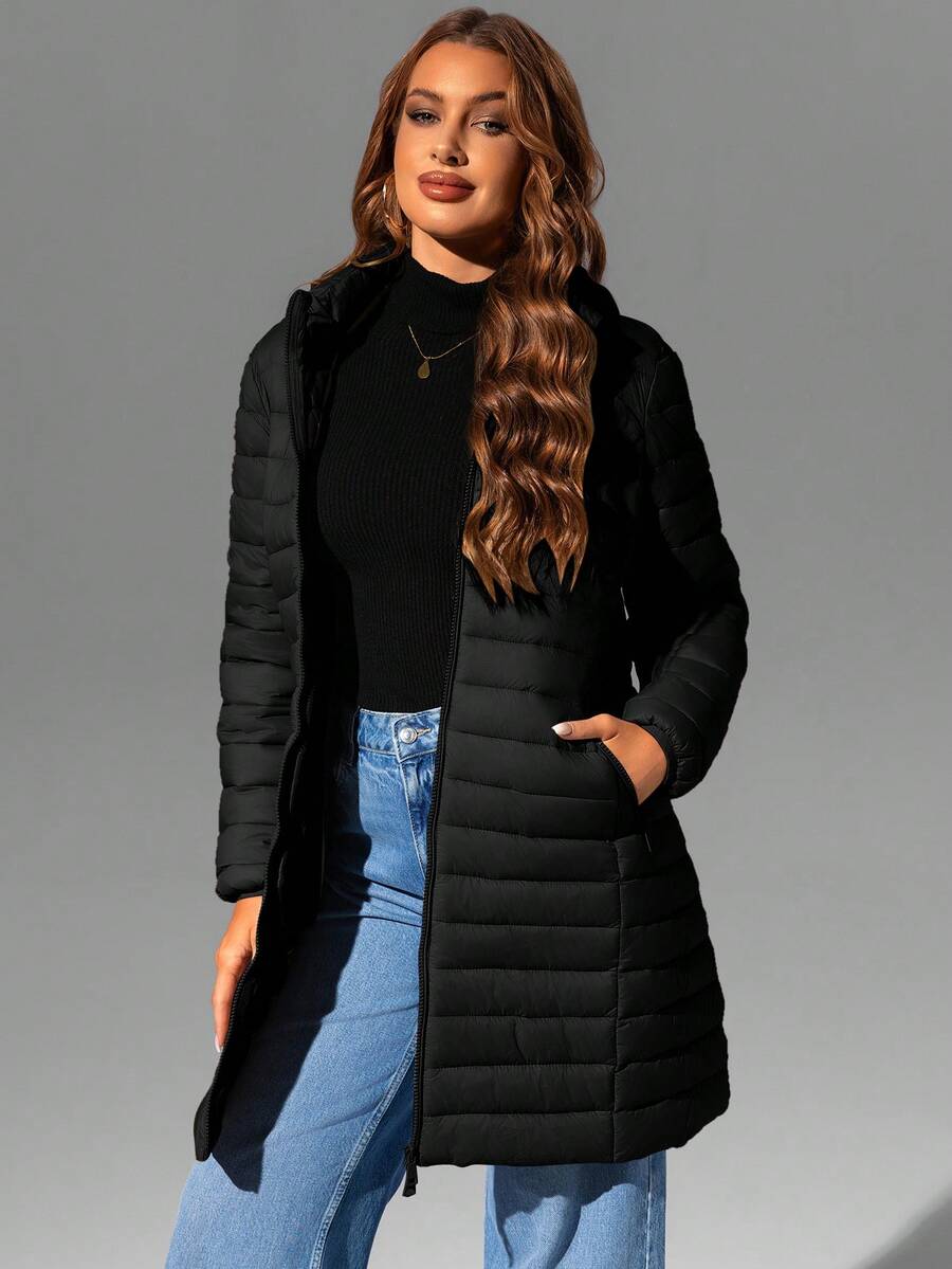 Risissida Women's Casual Hooded Windbreaker With Pockets, Padded Jacket Is Lightweight And Suitable For Everyday Wear