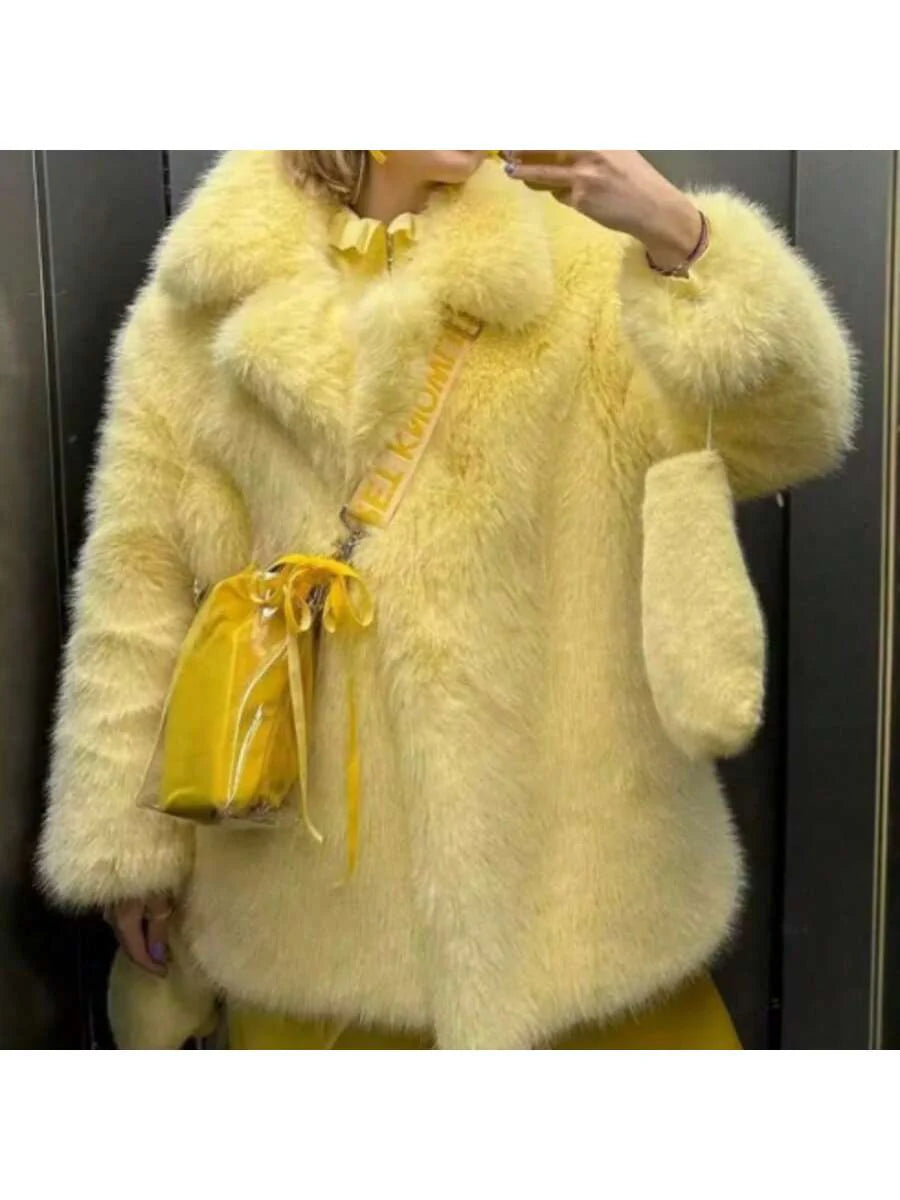 DEEKA Women's Winter New European & American Faux Fur Warm Oversized Plus Size Coat