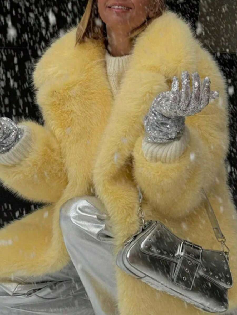 DEEKA Women's Winter New European & American Faux Fur Warm Oversized Plus Size Coat