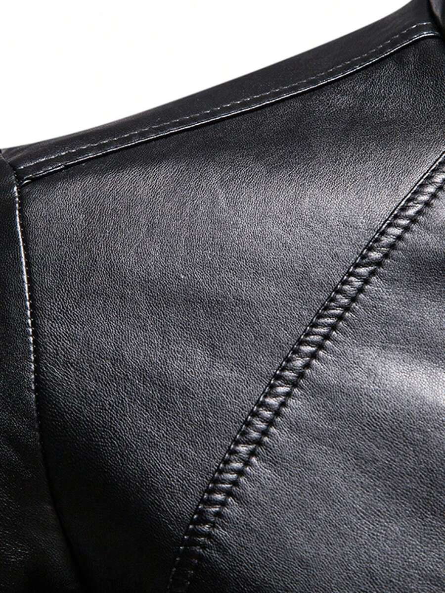 Men's Spring Autumn New Motorcycle Leather Jacket Outerwear,Fleece