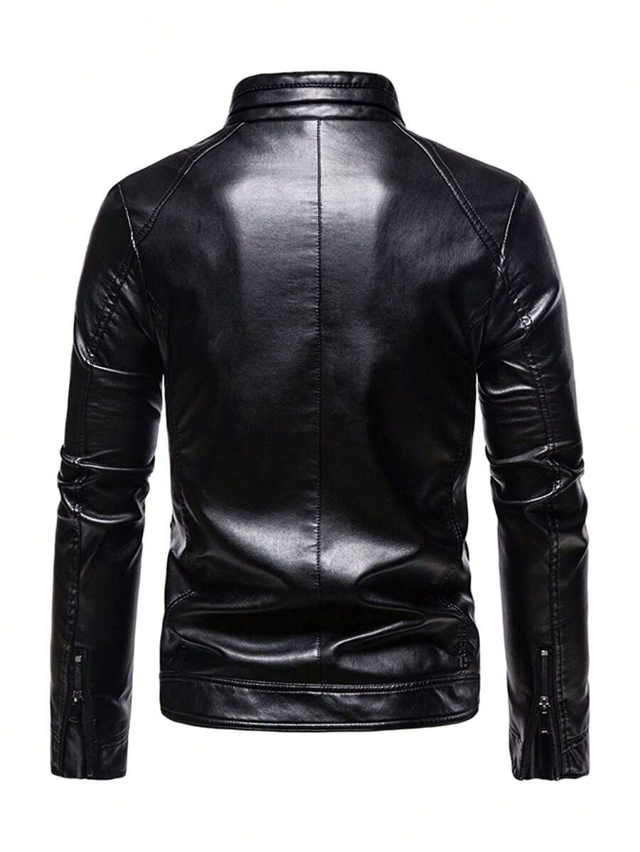 Men's Spring Autumn New Motorcycle Leather Jacket Outerwear,Fleece