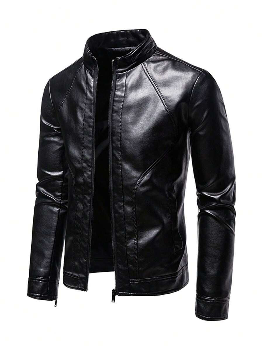 Men's Spring Autumn New Motorcycle Leather Jacket Outerwear,Fleece