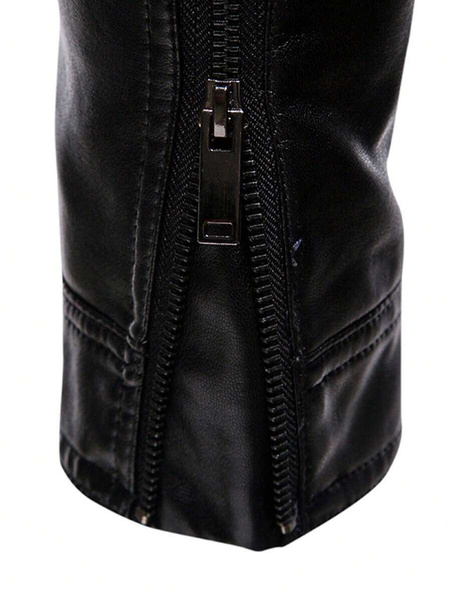 Men's Spring Autumn New Motorcycle Leather Jacket Outerwear,Fleece