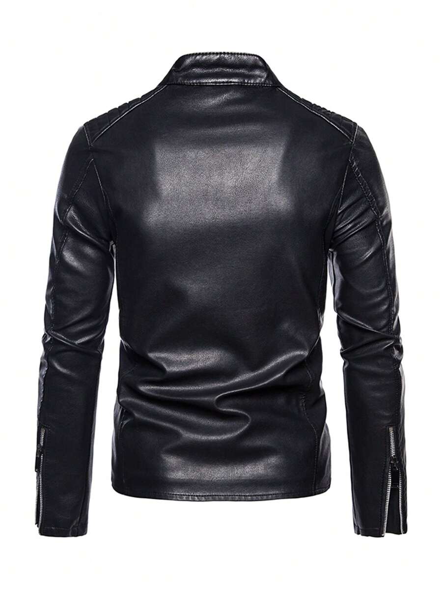 Men's Spring Autumn New Motorcycle Leather Jacket Outerwear,Fleece