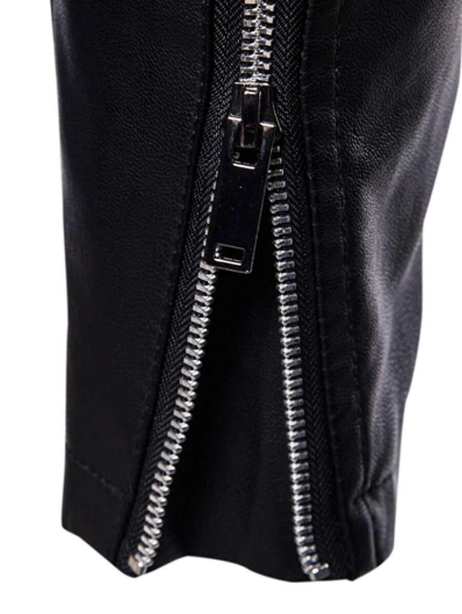 Men's Spring Autumn New Motorcycle Leather Jacket Outerwear,Fleece