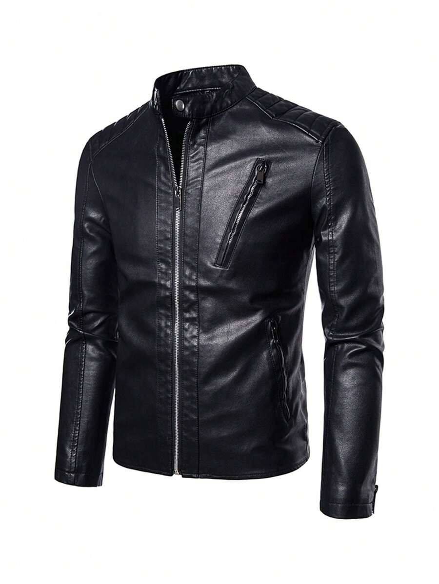 Men's Spring Autumn New Motorcycle Leather Jacket Outerwear,Fleece