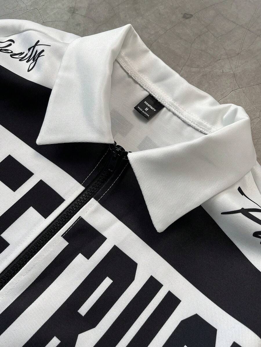 PAVTROS Manfinity Streetrush Men Colorblock Letter Print Short Bomber Jacket, Y2k Zip Up Graphic Street Wear,Hip-Hop Street,Boy Friend Gifts, Fall