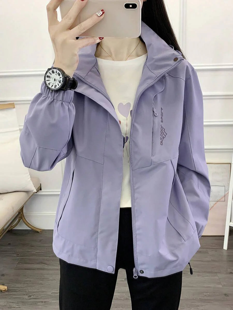 1pc Women Contrast Color Patchwork Windbreaker Jacket, Lightweight Outdoor Sports Running Hiking Coat, Spring/Autumn