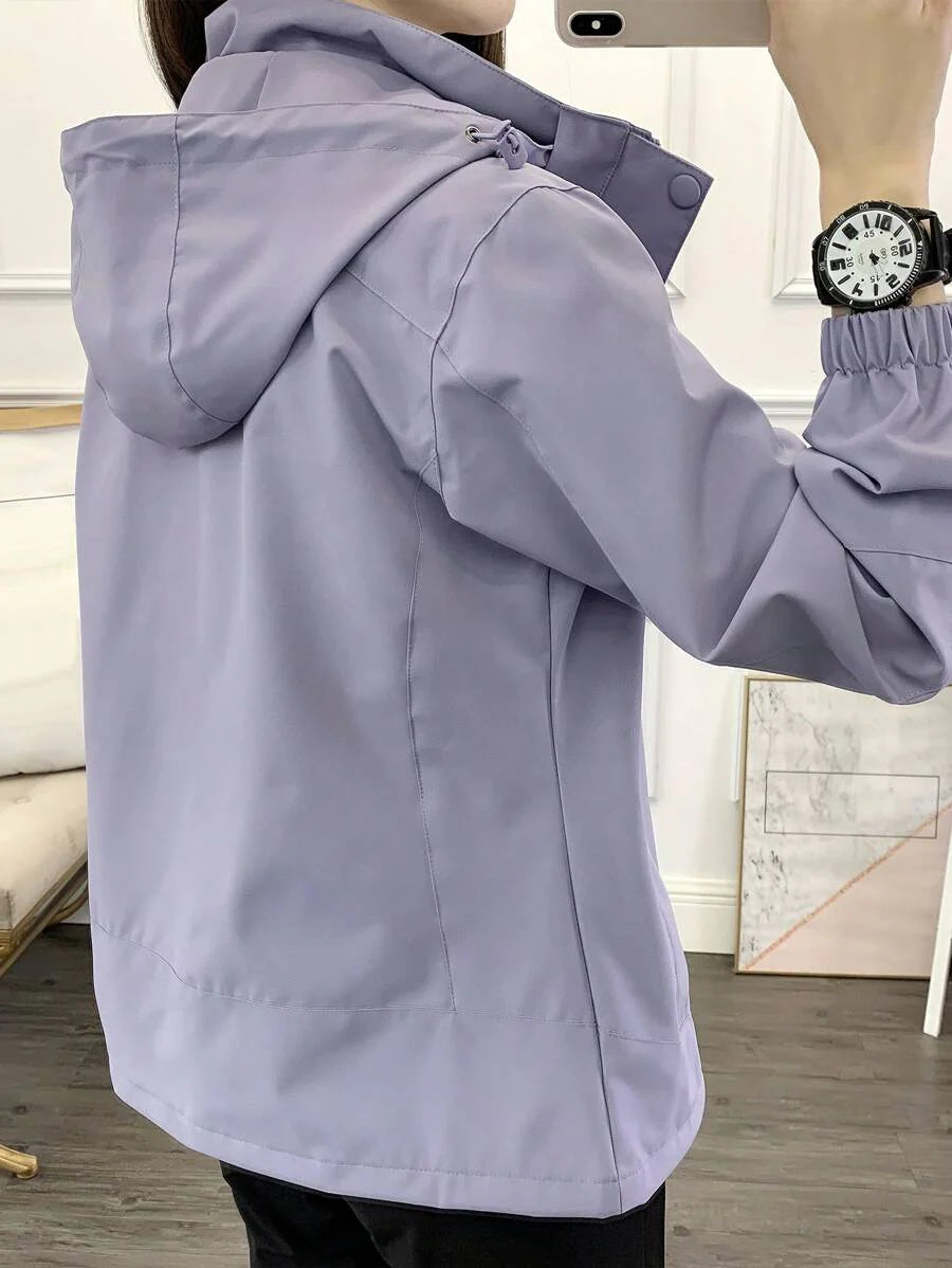 1pc Women Contrast Color Patchwork Windbreaker Jacket, Lightweight Outdoor Sports Running Hiking Coat, Spring/Autumn