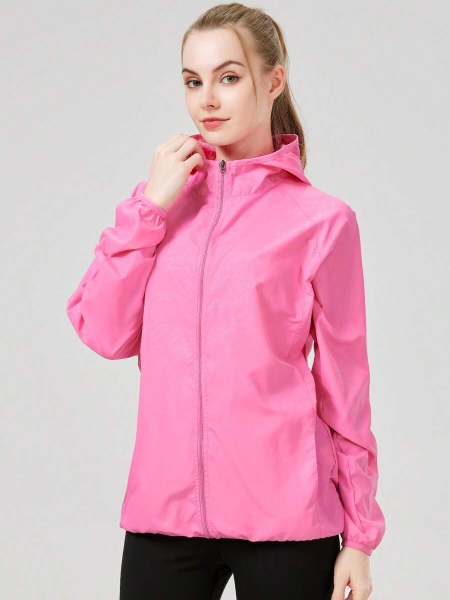 1pc Women's Lightweight Waterproof Jacket, Casual Windbreaker, Quick-Dry Sportswear, Black Long Sleeve Athletic Jacket For Women, With Storage Bag