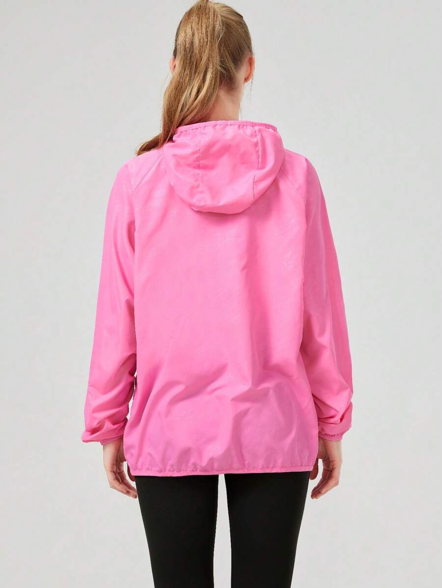 1pc Women's Lightweight Waterproof Jacket, Casual Windbreaker, Quick-Dry Sportswear, Black Long Sleeve Athletic Jacket For Women, With Storage Bag